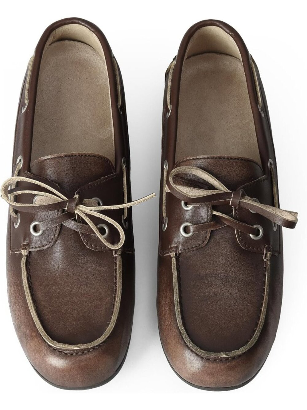 Women's Brown Leather Comfortable Bow Lace Loafer Slip On Casual Flat Boat Shoes